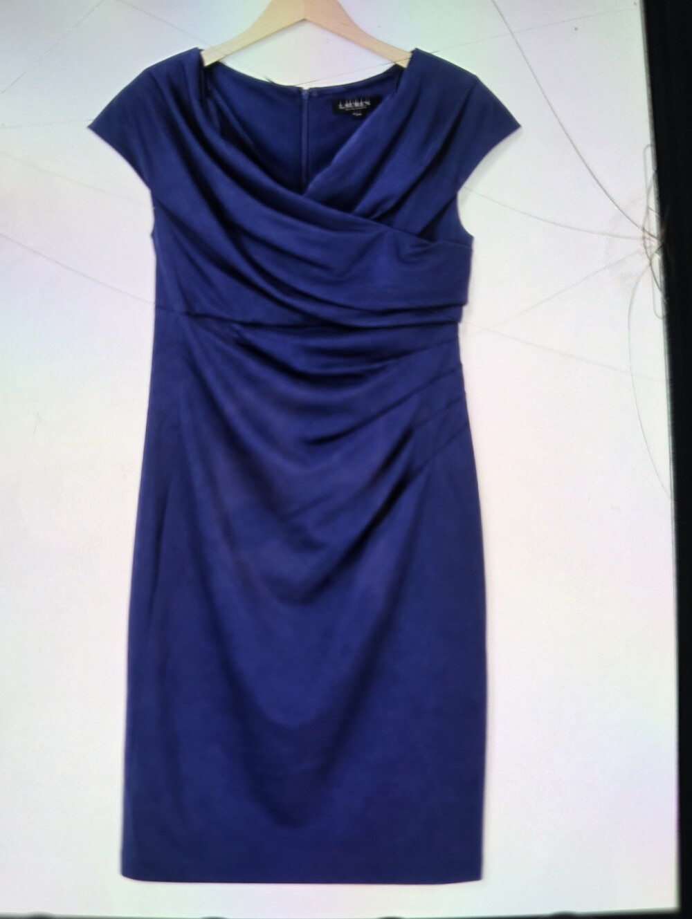 Betsy & Adam Navy Off Shoulder Cocktail Sheath Dress Size 14 MSRP $219 FLAW